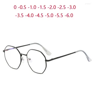 Sunglasses Polygonal Myopia Glasses Finished Women Men Anti Blue Light Student Retro Short-sigh Spectacle Diopter 0 -0.5 -1.0 To -6.0