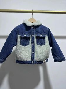 Kvinnors jackor Zach Aiisa Autumn och vinter mångsidig barns polära fleece långärmad avslappnad ficktecknad mönster denimjacka