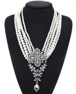 Anhänger Halsketten Mode Mehrschichtige Nachahmung Perlen Halskette Mit Kristall Anhänger Frauen Aussage Maxi Lange Schmuck