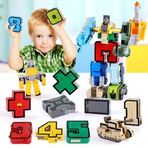 GUDI Assemble Robots Transformation Building Blocks Action Figure Car Model Deform Number Letters Alphabet Math Educational Toys 231227