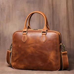 Evrak çantaları zrcx gerçek deri vintage adam çanta çantası erkek omuz inek derisi çantaları kahverengi iş moda 16 inç dizüstü bilgisayar çantası
