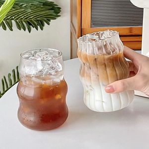 Ins Glass Cup Heat Resistant Roller Beverage Transparent Tea Juice Milk Coffee Cup Hushåll Glas Cup 410/650/530ml 231227