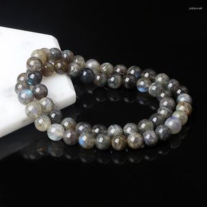 Strand 5A Grey Labradorite Bracelets For Women Flash Smooth Spectrolite Moonstone Round Beads Bracelet Genuine Natural Stone Jewelry