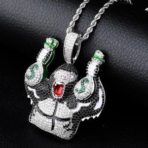 Altın Kaplama Bling Renkli Karikatür Goril Para Torbası Kübik Zirkonya Büyük Kolye Kolye Maskulina Bijoux Hip Hop Takı 265U