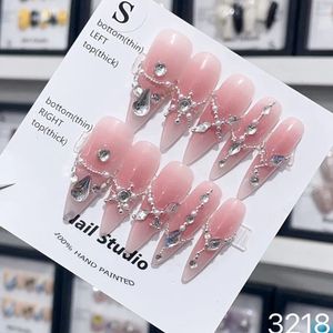 Handgefertigte Mandel-Y2k-Nagelpresse, lang, rosa, französisches Luxus-Design, wiederverwendbar, selbstklebend, falsche Nagelspitzen mit vollständiger Abdeckung für Mädchen 231226