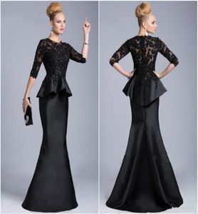 2019 Nowe czarne suknie wieczorowe Sheer Crew High Secon Półkoszczelne aplikacje koronkowe koralikowe peplum osłonę formalne sukienki vestido for5220646