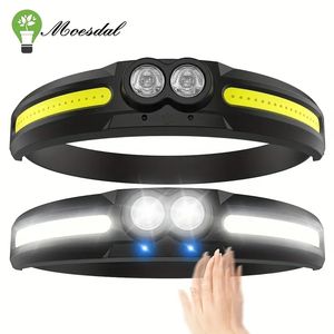 1PC kraftfull LED -strålkastare, XPE+COB Motion Sensor -strålkastare, USB -uppladdningsbar campingfiske lanter, bärbar vattentät strålkastare utomhus ficklampa