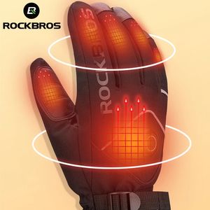Rockbros uppvärmda handskar skidmotocykelskärm Touch Vintertät laddningsbar 4000mAh batteri Smart Electric uppvärmda handskar 231227
