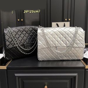 39x25cm Designer Women Maxi Jumbo Classic Flap Bag Lambskin/Caviar Leather Silver Metal Hardware Matelasse Chain Diamond Large Capacity Airport Shoulder Handbag