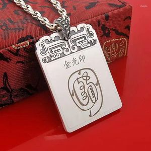 Pendants RetroSen Silver Color Golden Light Curse Tag Small Necklace Taoist With Scripture Single Pendant Men's And Women's Jewelry