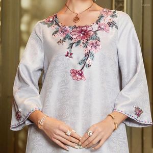 Ethnische Kleidung, violett, grau, Rundhalsausschnitt, lockere muslimische Kleider, Stickerei, Jacquard, Schwerindustrie, Gericht, Dubai, Abaya, Luxus für muslimische Frauen