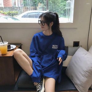 Kvinnors huvtröjor Pullovers Spring Autumn Printing Cotton 2023 Korean Thin Loose Letter Long-Sleeve O-Neck T-shirt