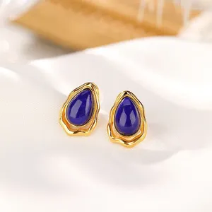 Stud Earrings FS Drop Lapis Lazuli S925 Sterling Silver Golden-platd Charm Fine Fashion Weddings Jewelry For Women MeiBaPJ