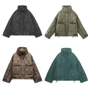 Women's Down Parkas Unizera 2023秋/冬の新製品の新しいファッションルーズポケットスタンドアップカラー軽量コットンコートジャケットコートJ231227