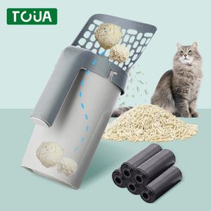 Colher de pá para areia de gato com saco de recarga para filtro de animais de estimação, selecionador de lixo limpo, caixa de auto-limpeza 231226
