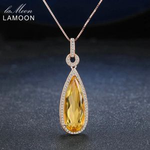 Collane Lamoon Luxury Natural TearDrop Citrino 925 Sterling Silver Collana con pendente a catena Gioielli da donna S925 LMNI042