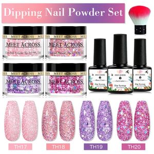 MEET ACROSS Dip Powder Nail Kit 5g Pastel Glitter Dipping Powder Starter Set for DIY Nails Art Decorations Manicure Natural dry 231227