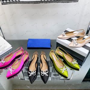 Le più nuove scarpe da donna di marca di lusso di alta qualità Sandali con strass Papillon Moda Scarpe a punta con punta in seta Scarpe basse da donna Eleganti scarpe con cinturino sul retro Appartamenti casual