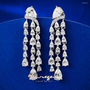 Dangle Küpeler Vinregem Armut Kesme Laboratuvarı Oluşturulan Safir Taş Köpük Tassel Drop 925 STERLING Gümüş Yıldönümü Hediyeleri Takı