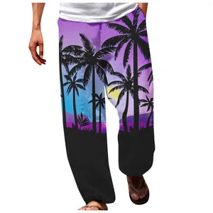 Calças masculinas homens tropicais impresso perna larga verão moda esportes baggy maré darkwear carta streetwear unisex