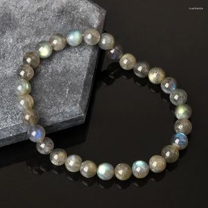 Strand 5a naturlig grå labradorit för kvinnor Reiki Stone Moonstone Rainbow Light Armets män par smycken