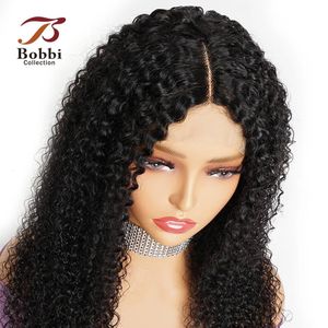 Jerry Curly Spets Front Wig Human Hair Wigs Natural Color Free Middle Part Transparent spetsstängning Perukar för kvinnor Bobbi 231227