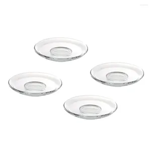 Cups Saucers 4 Pcs Glass Saucer Household Tea Plates Decorative Snack Dishes Coffee Kitchen Tableware Round