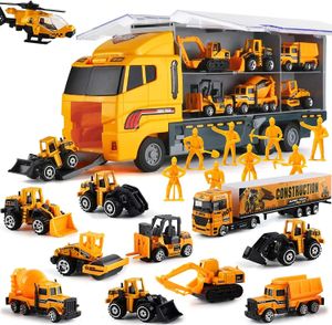 10 in 1 giocattoli di costruzione stoccaggio di camion per auto trasportatore auto set escavatore dump digger backhoe per bambini regalo 231227