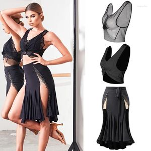 Stage Wear Latin Dance Dress Women Vect Crop Kamizelka z frędzlami spódniczką konkursowa konkurs sali balowej sukienki taneczne SL6926