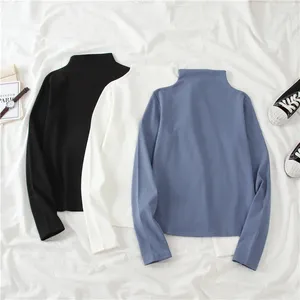 Women's T Shirts Autumn Women Half Turtleneck T-shirts Solid Color Long Sleeve Pullover Tops Slim Thin All-matched Female Bottoming Shirt