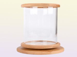 Glass Betta Fish Tank, 360° Rotating Bamboo Base Mini Aquarium Decoration Bowl