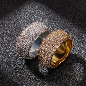 Rozmiar 6-10, który hip-hop 5 rzędów luksusowe CZ pierścień złoty srebro dla mężczyzn Pierścienie palców 288U