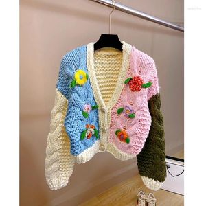 Malhas femininas mulheres feitas à artesanal Multicolor Cardigan 2023 Doces de malha de inverno