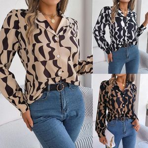 Kadın Bluzları Sonbahar ve Kış Ofisi Leydi Gömlek Kontrast Çentik Çentikli Yakalı Uzun Kollu Üstler Kadınlar Tek Göğüslü Zarif Gömlek