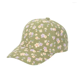 Ball Caps Autumn Women's Floral Printed Baseball Cap Twill Knit Ladies Flowers Hat 60cm Green White Navy Blue Coffe Brown