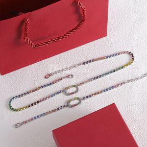 Designer färgglada strasshalsband armband set retro guldpläterade armband hänge halsband smycken set