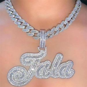 Bling CZ Men Women Necklace Gold Plated Custom Name Letters Pendant Necklace With 24inch Rope Chain Nice Jewelry Gift233r