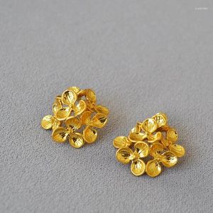 Brincos de pino design japonês retrô literário em camadas flores douradas para mulheres