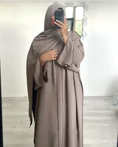 Etniska kläder Tre del Abaya Set med Hijab Belt Crepe Kimono ärmlös under klänning Eid Ramadan Muslimska kvinnor Dubai Islamiska Kaftan