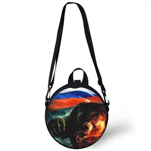 Sacos de noite Rússia Urso Bandeira Criança Saco de Jardim de Infância 3D Impressão Crossbody Ombro para Escola Mulheres Mini Bagpacks Redondos Rugtas