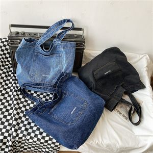 Fashion Cowboy Casual Girls große Kapazität ECO Tragbare Leinwand Ladies Blue Denim Bag Frauen Denim Shopping-Taschen FMT-4217