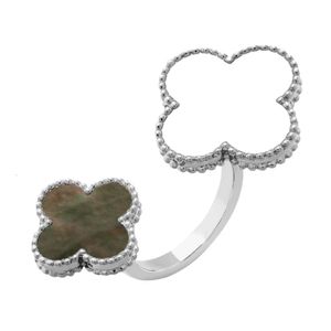Van Clover Designer Rings For Women Original Quality Band Rings Grass Simple Fashion Female Four Leaf Grass Double Flower Ring