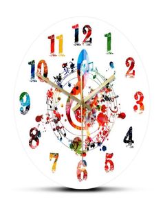 Buntes Gclef-Höhensymbol mit Musiknoten-Wanduhr, kreative rhythmische, verzierte Heimdekoration, Melodie, Musikzeichen, Kunstwanduhr2508379