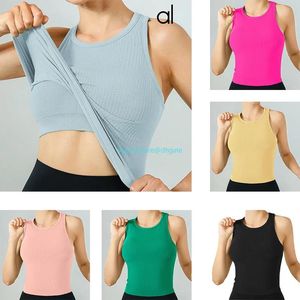 Roupa AL Womens Gym Yoga Bra Ishaped Contart Crop Top Women Crew Neck com academia fora do ombro Sexy Tank Tops Fitness Cami Casual Summer