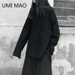 Women's T Shirts UMI MAO Spring Autumn Yamamoto Wind Dark Black Yoji Simple Cotton Bottoming T-shirt Cuff Stitching Long-sleeved