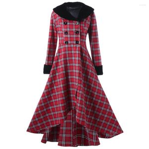 Women's Jackets Kenancy Plus Size XL-5XL Double Breasted Plaid Swing Women Coat Winter Warm Jacket Retro Casual High Low Long Coats