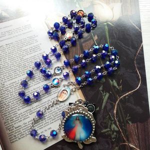 Pendant Necklaces QIGO Blue Crystal Rosary Metal Virgin Necklace For Men Women Long Religious Jewelry