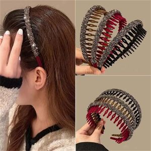 Rhinestone Flocking Bezel Hair Hoops for Women Ladies Solid Color Toothed Non-Slip Headband Hair Band Hair Accessories