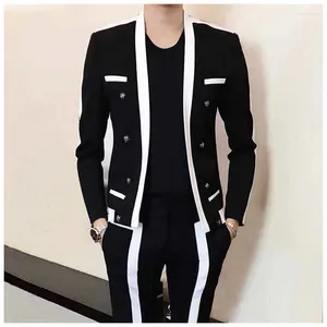 Tracksuits masculinos contraste listra blalck branco terno masculino casamento noivo 2023 outono inverno disfarçado homens slim fit stage outfit mens festa