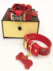 Red Bow Dog Collar Läder Pet Traction Rope Suit Outdoor Dog Safety Products Designer Leashes 44069407984521